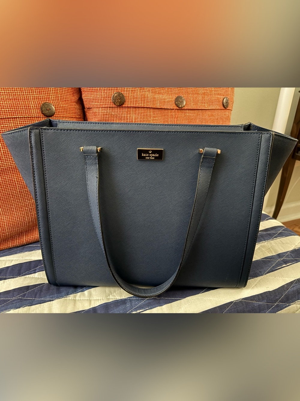 Kate Spade Regatta Court navy textured leather tote bag